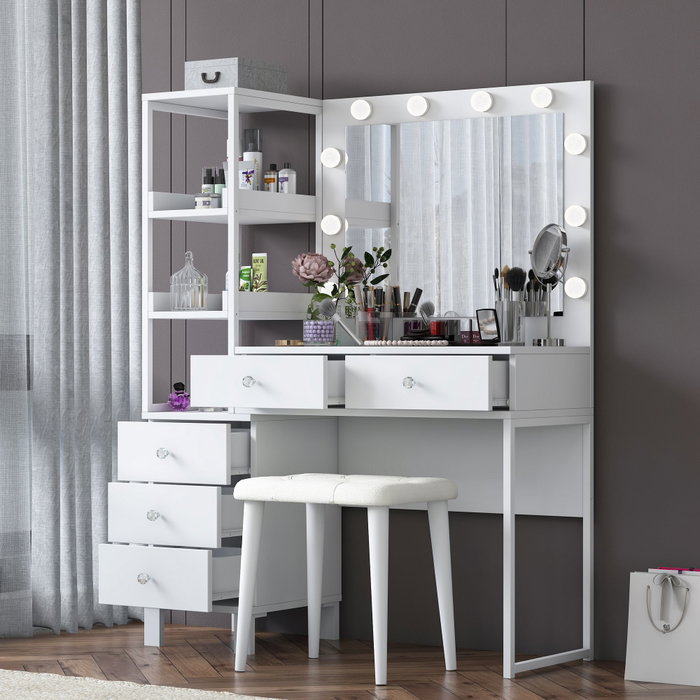 Hanah Home Mesa de Maquillaje BJ155 - 3852 con Iluminación y Puff